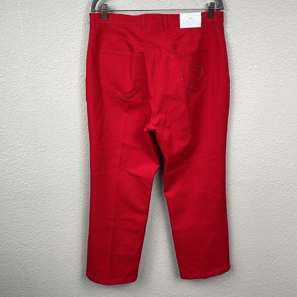 Escada Red Straight Leg Ankle Jeans Heart Crystal Rhinestone Designer Sz 46 - Picture 3 of 15